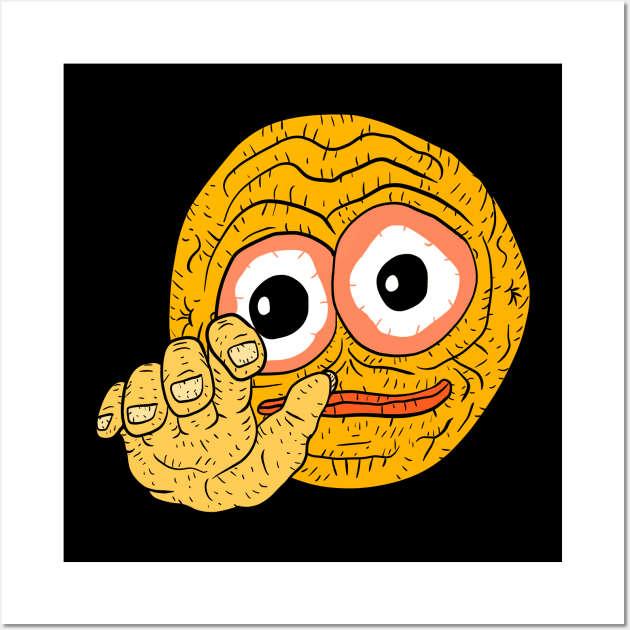 cursed emoji, hand emoticon meme drawing. Wall Art by JJadx